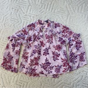 Express Purple Pink Floral Blouse Ruffles Small Flowy Feminine